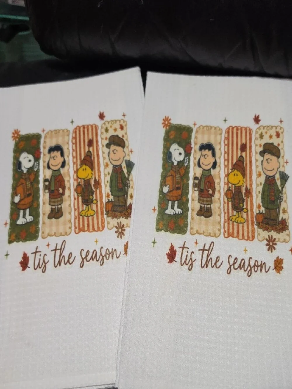 Peanuts White Kitchen Towels with Autumn Character Panels
